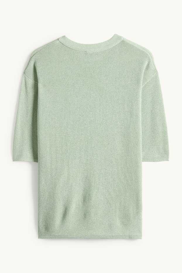 Femei - Pulover tricotat - mânecă scurtă - reiat - aspect lucios - verde deschis