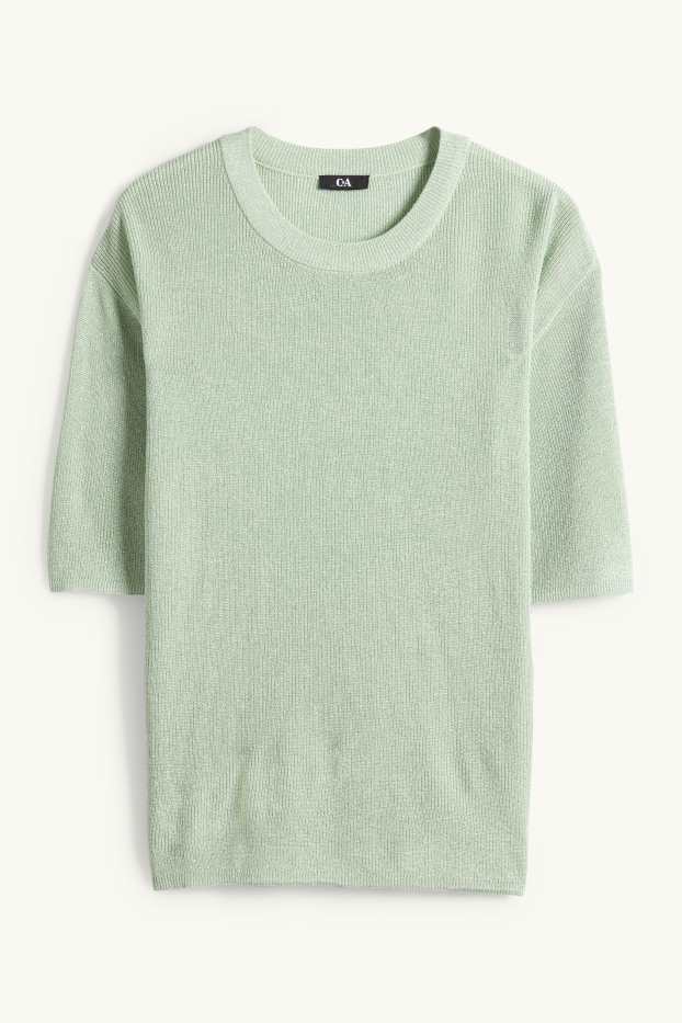 Femei - Pulover tricotat - mânecă scurtă - reiat - aspect lucios - verde deschis