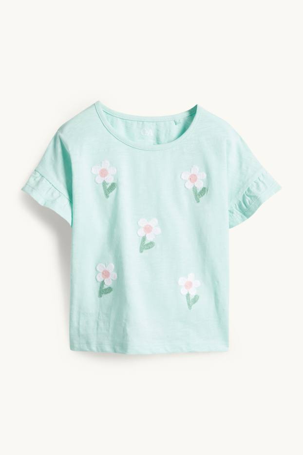 Bambine - Fiore - maglia a maniche corte - verde menta