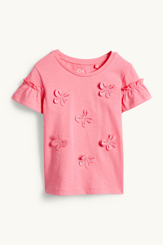 Children Girls - Butterfly - short sleeve T-shirt - pink