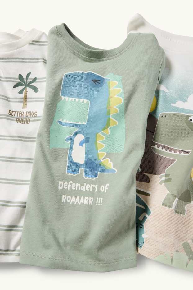 Kinder Jungen - Multipack 3er - Dino - Kurzarmshirt - weiß / grün