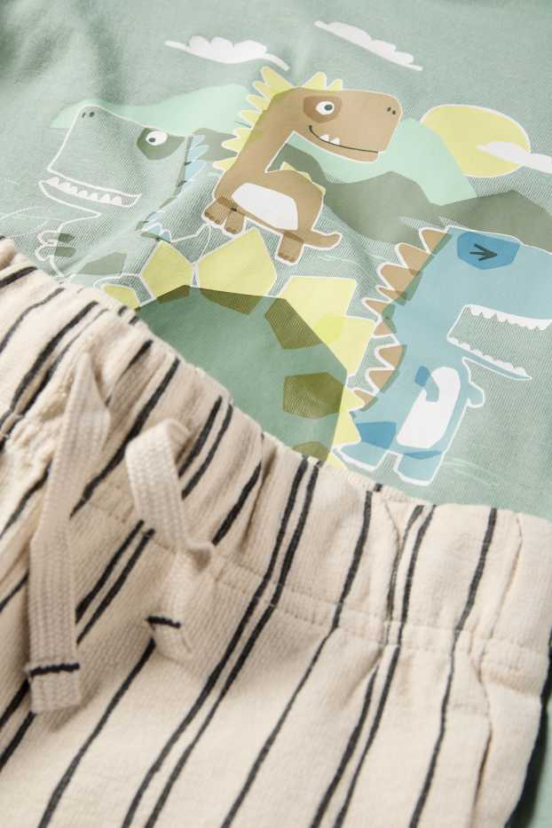 Kinder Jungen - Dino - Set - Kurzarmshirt und Sweatshorts - 2 teilig - beige / grün