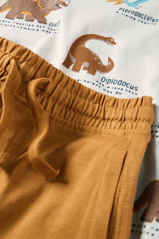 Enfants garçons - Dinosaures - ensemble - T-shirt et short en molleton - 2 pièces - blanc / beige
