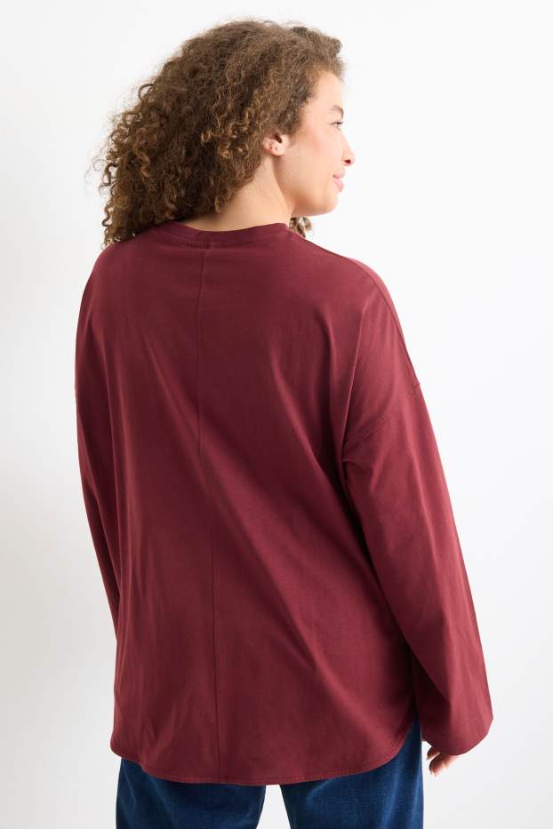 Damen - Langarmshirt - Relaxed Fit - dunkelrot