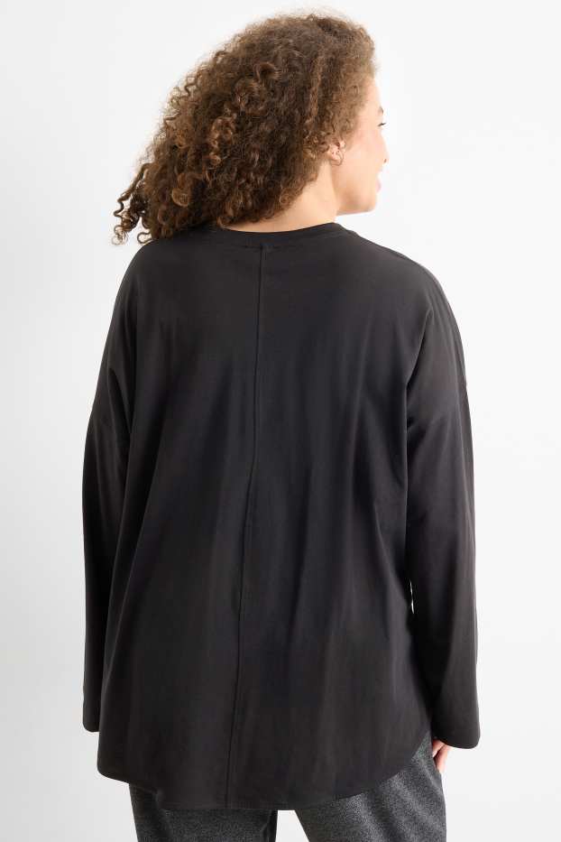 Damen - Langarmshirt - Relaxed Fit - schwarz