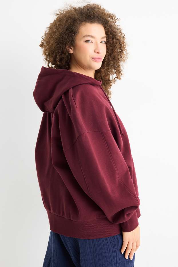 Femei - Hanorac cu fermoar și glugă - bordo