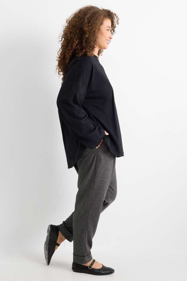 Femmes - Pantalon en jersey - mid waist - tapered fit - texturée - gris chiné
