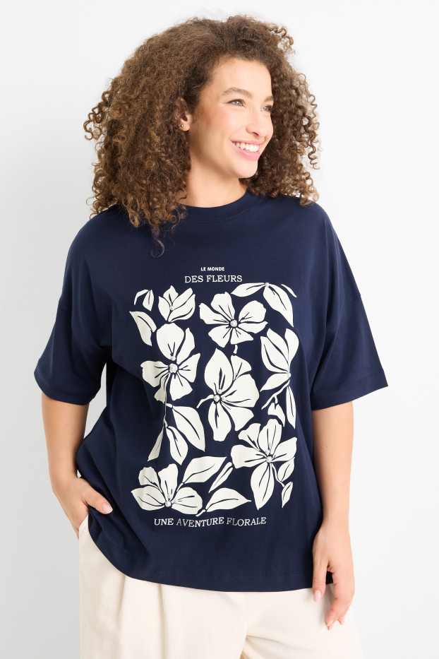 Damen - T-Shirt - Regular Fit - Glanz-Effekt - dunkelblau