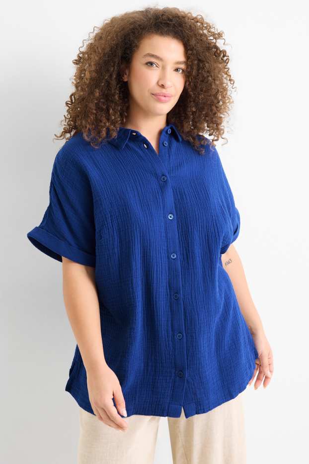 Dona - Brusa de mussolina - blau fosc