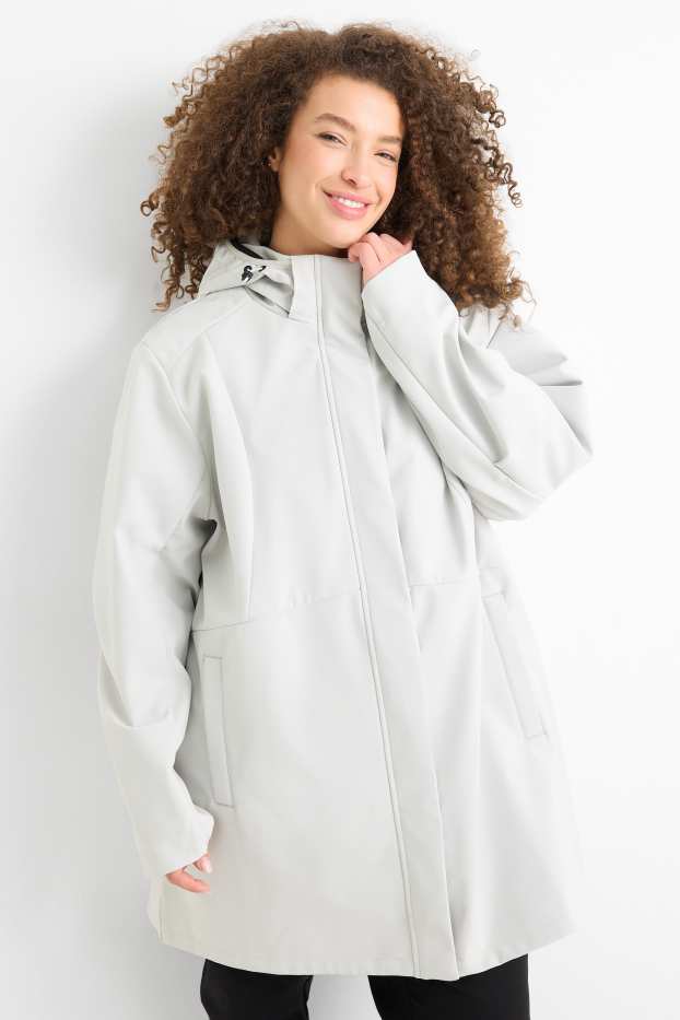 Femei - Palton din softshell cu glugă - rezistent la apă - 4 Way Stretch - gri deschis