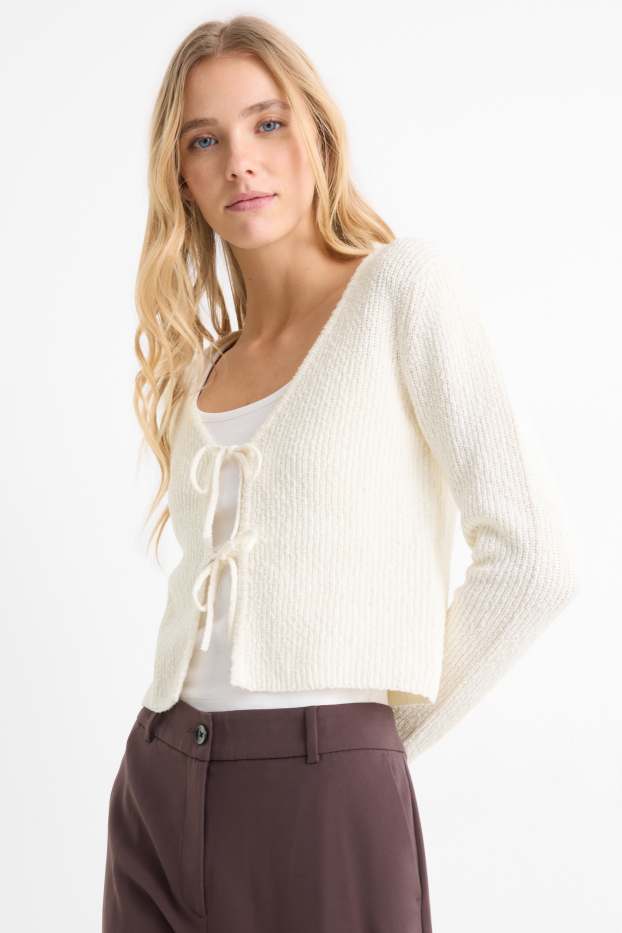 Femmes - Gilet en maille - finition côtelée - blanc crème