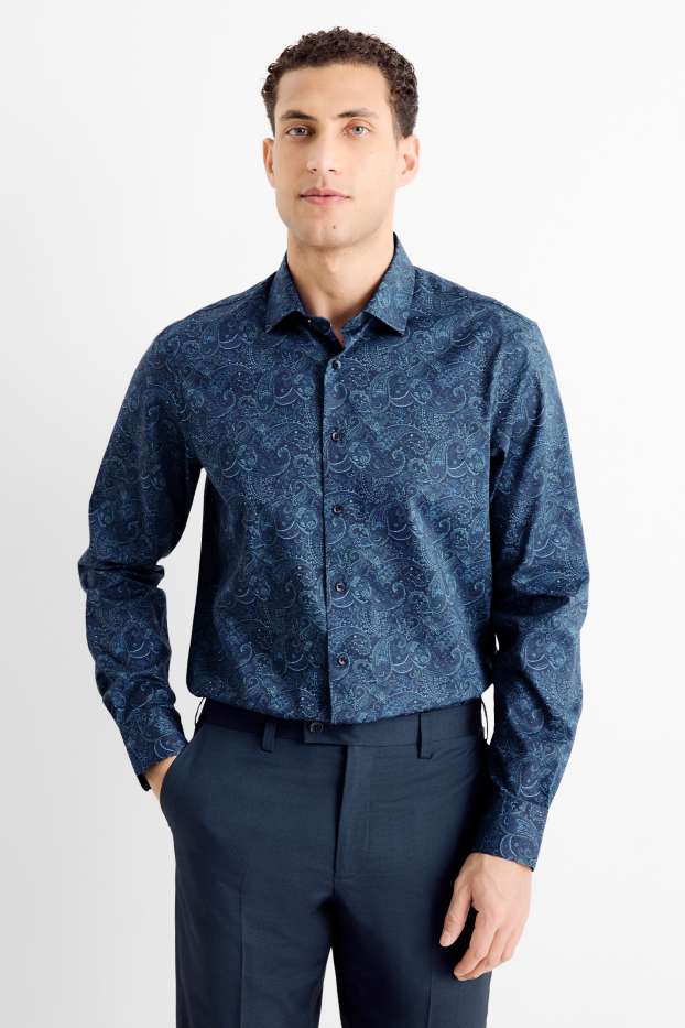 Heren - Business-overhemd - regular fit - kent - gemakkelijk te strijken - met patroon - donkerblauw