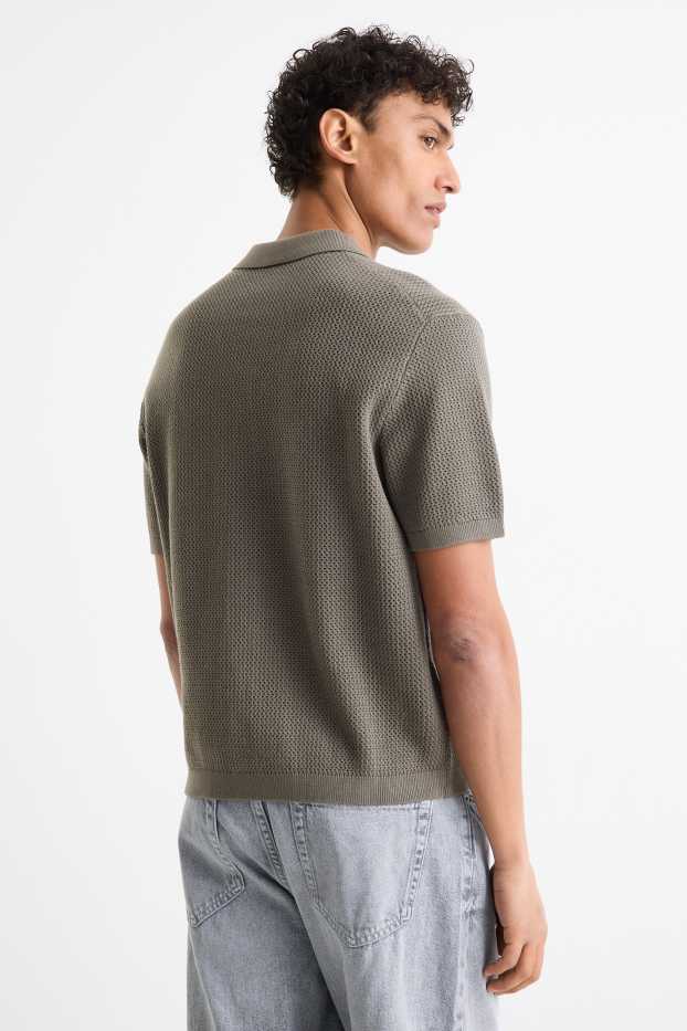 Hommes - Chemise en maille - regular fit - col à revers - vert foncé