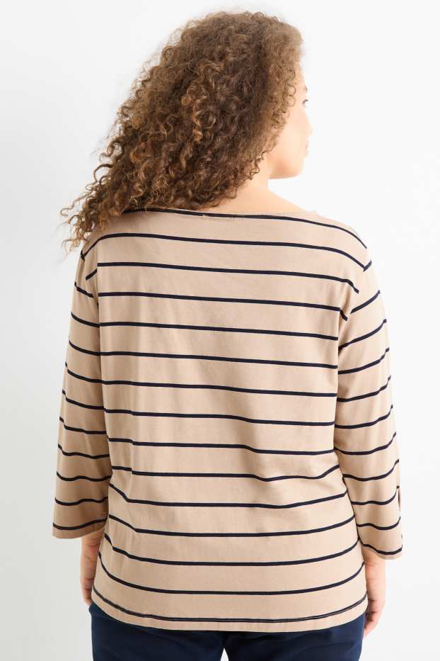 Femmes - Haut à manches longues - à rayures - beige / bleu