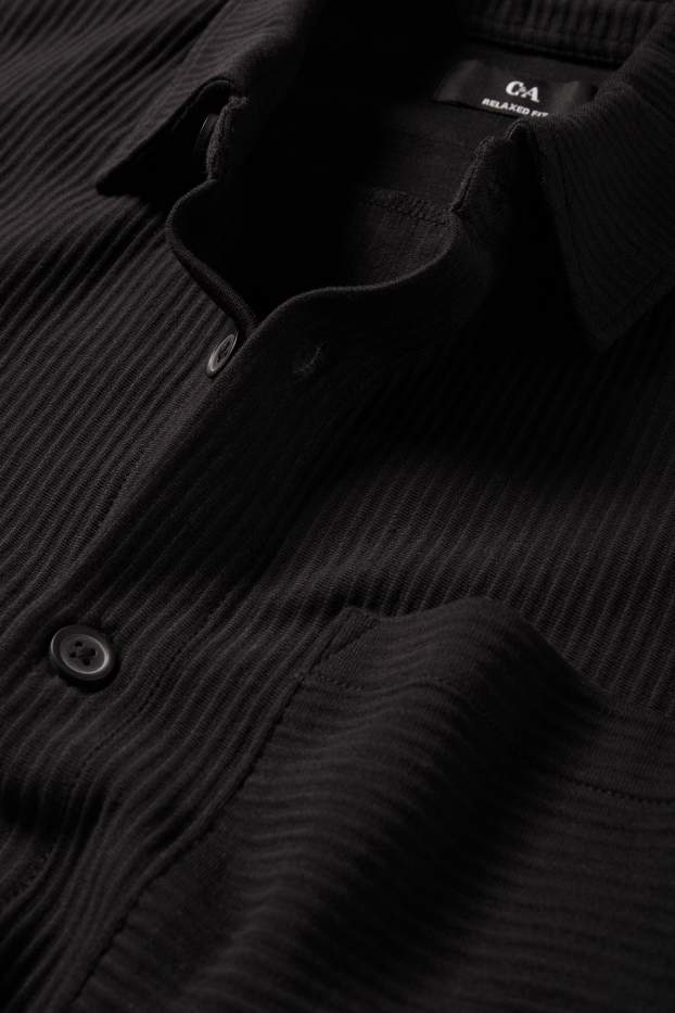 Herren - Hemd - Relaxed Fit - gerippt - schwarz