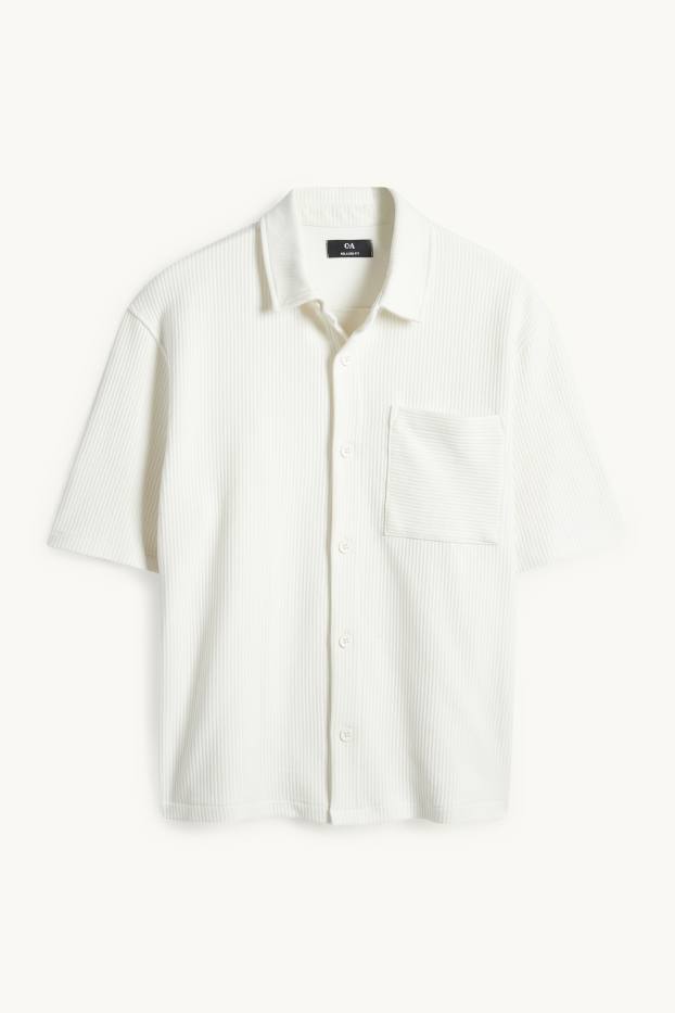 Herren - Hemd - Relaxed Fit - gerippt - cremeweiss