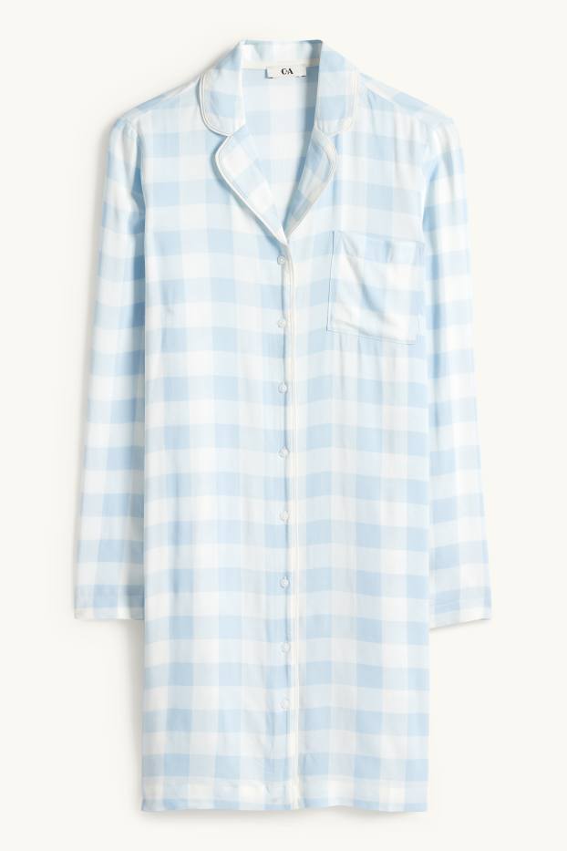 Femei - Cămașă de noapte din viscoză - în carouri - alb / albastru deschis