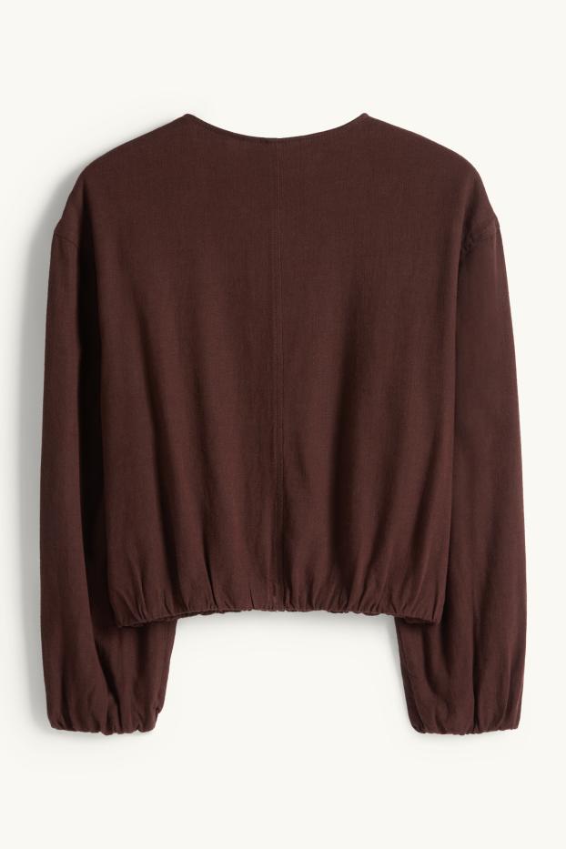 Mujer - Cazadora con parte de lino - marrón oscuro