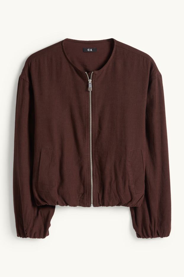 Mujer - Cazadora con parte de lino - marrón oscuro