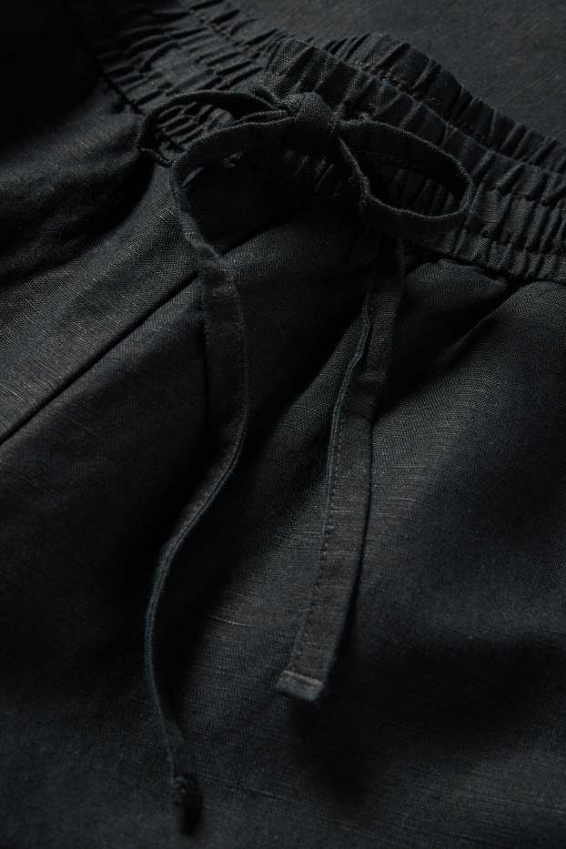 Damen - Stoffhose - Mid Waist - Tapered Fit - Leinen-Mix - schwarz