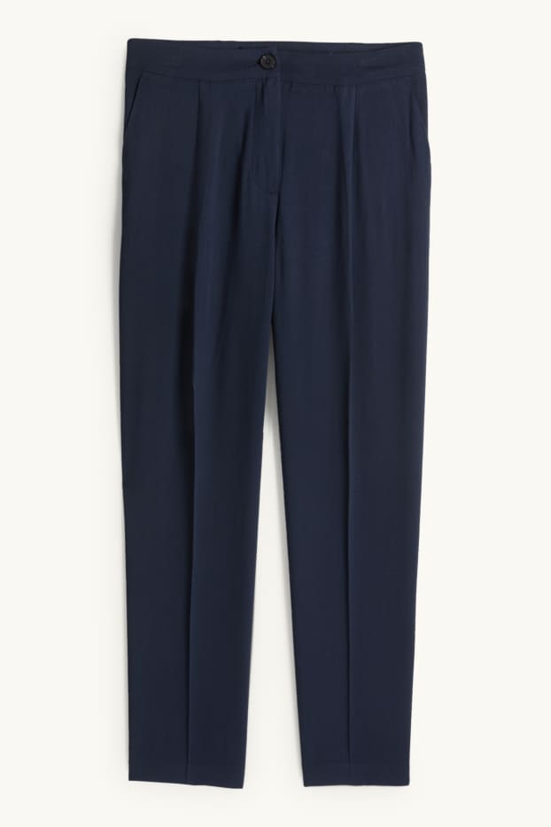 Femmes - Pantalon en toile - high waist - tapered fit - bleu foncé