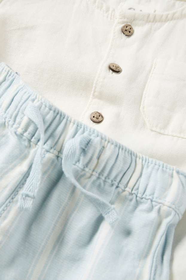 Baby: jongens - Babyoutfit met linnengehalte - blauw / crèmekleurig