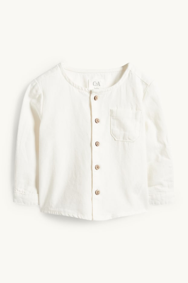 Baby: jongens - Babyoutfit met linnengehalte - blauw / crèmekleurig