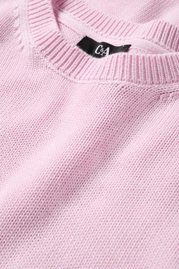 Dames - Gebreide trui - korte mouwen - roze