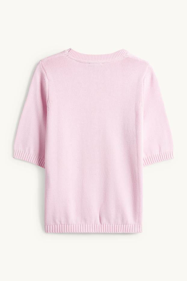 Dames - Gebreide trui - korte mouwen - roze