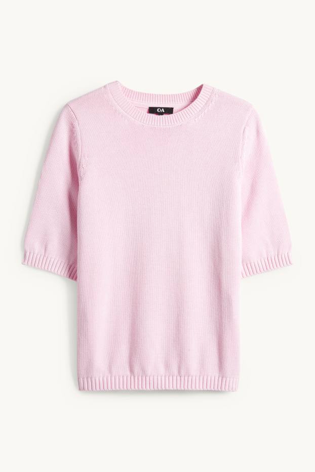 Dames - Gebreide trui - korte mouwen - roze