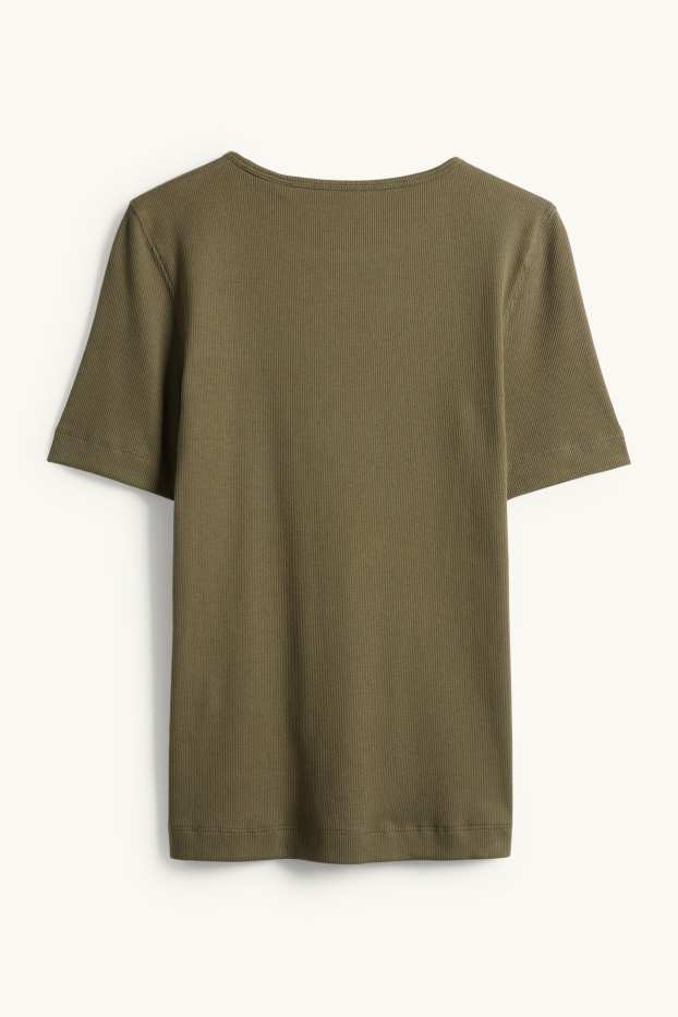 Donna - T-shirt - slim fit - a coste - kaki