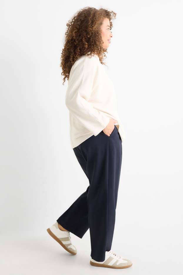 Dámské - Plátěné kalhoty - high waist - tapered fit - tmavomodrá