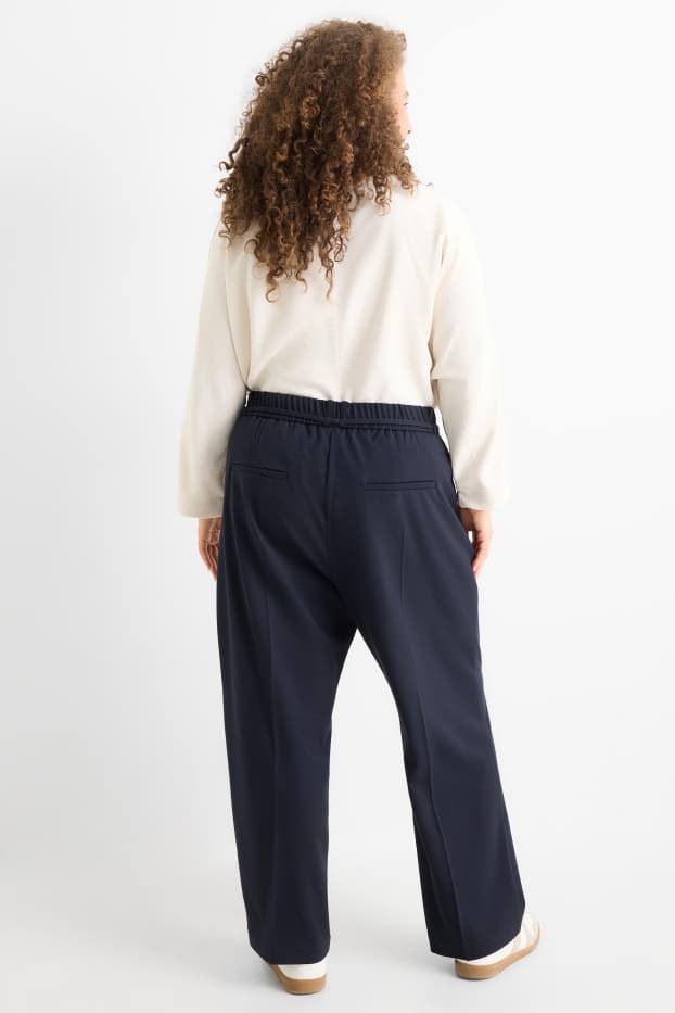 Dámské - Plátěné kalhoty - high waist - tapered fit - tmavomodrá