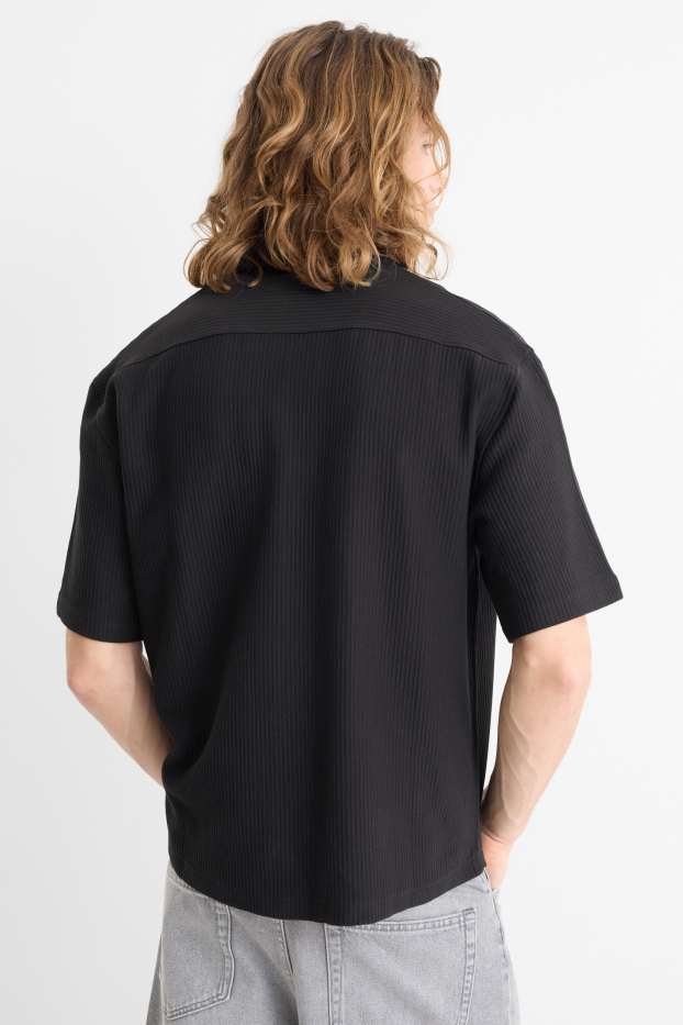Herren - Hemd - Relaxed Fit - gerippt - schwarz