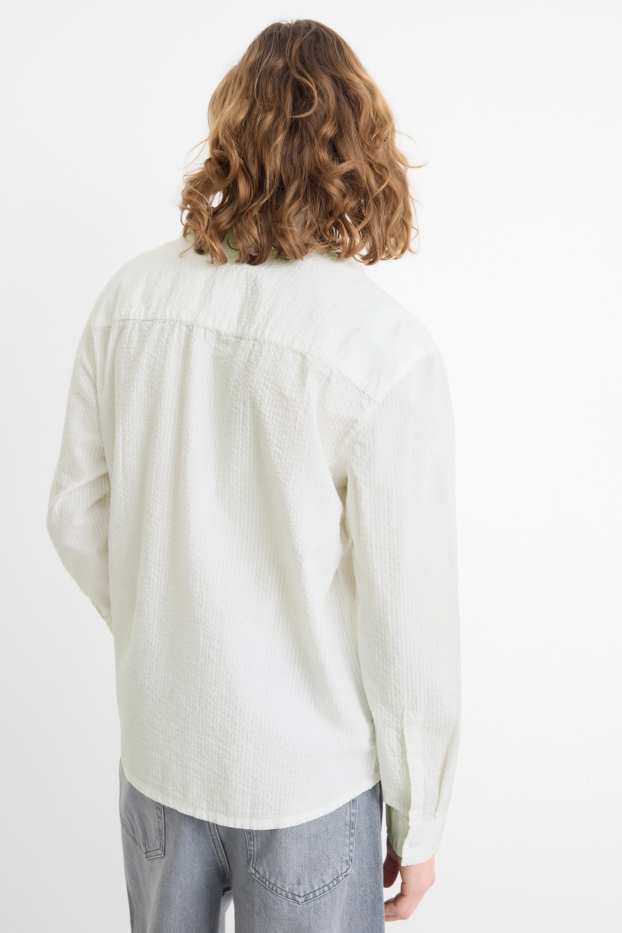 Hommes - Chemise - relaxed fit - col kent - finition texturée - blanc