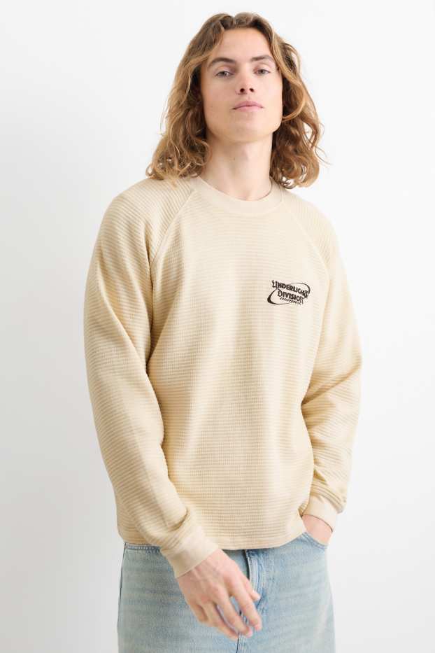 Pánské - Tričko s dlouhým rukávem - relaxed fit - strukturované - krémově bílá