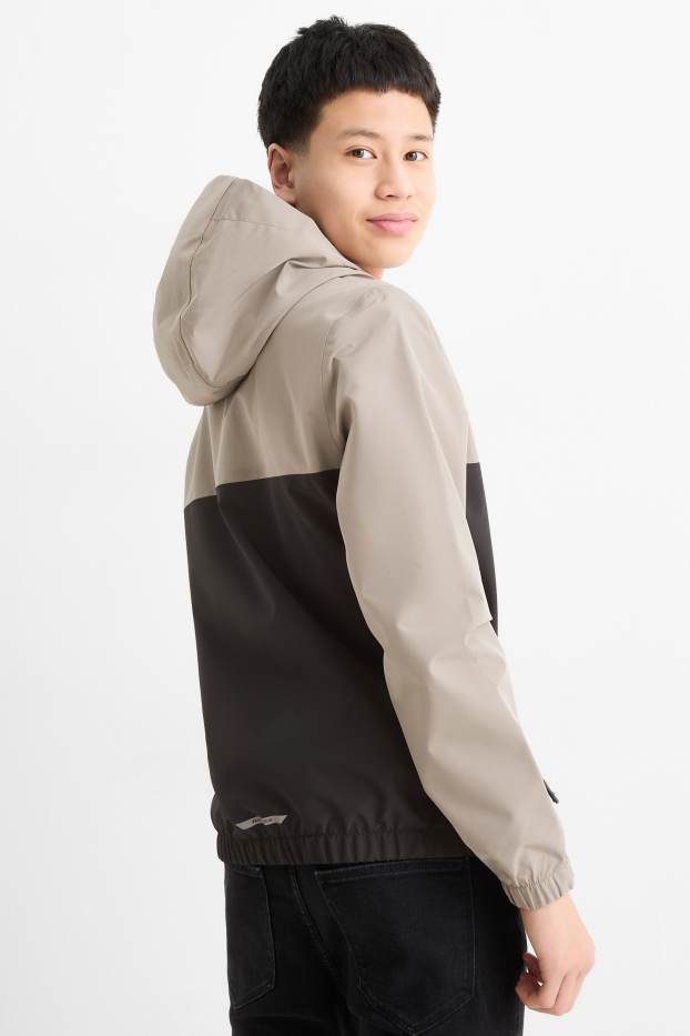 Kinder Jungen - Regenjacke mit Kapuze - wasserdicht - schwarz / beige