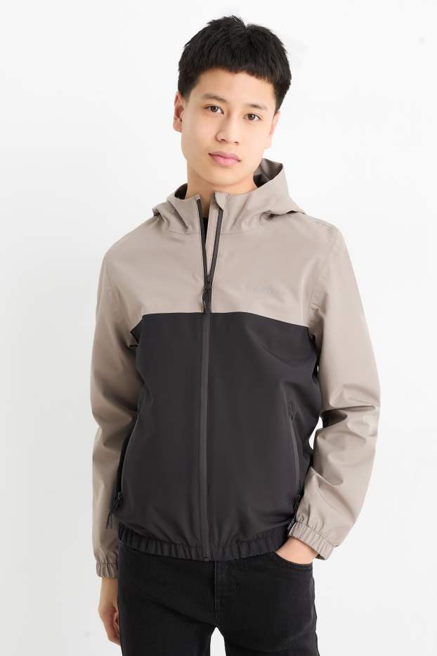 Kinder Jungen - Regenjacke mit Kapuze - wasserdicht - schwarz / beige