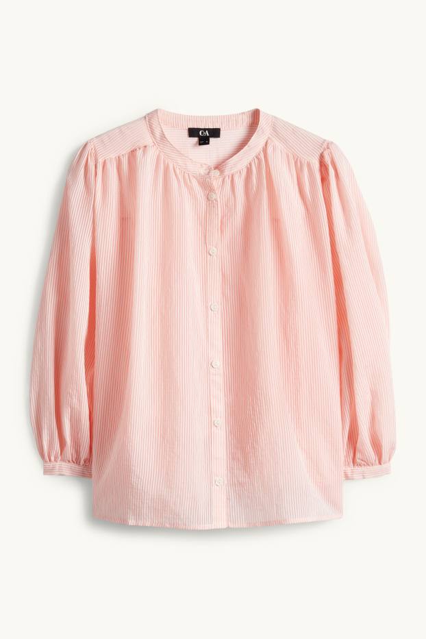 Women - Blouse - striped - coral