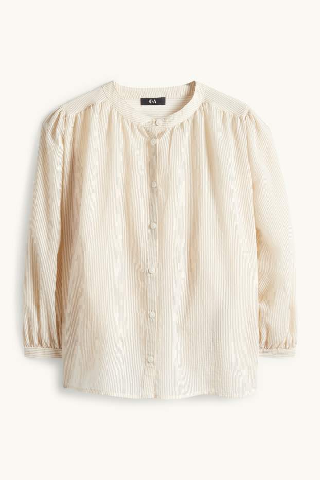 Women - Blouse - striped - beige