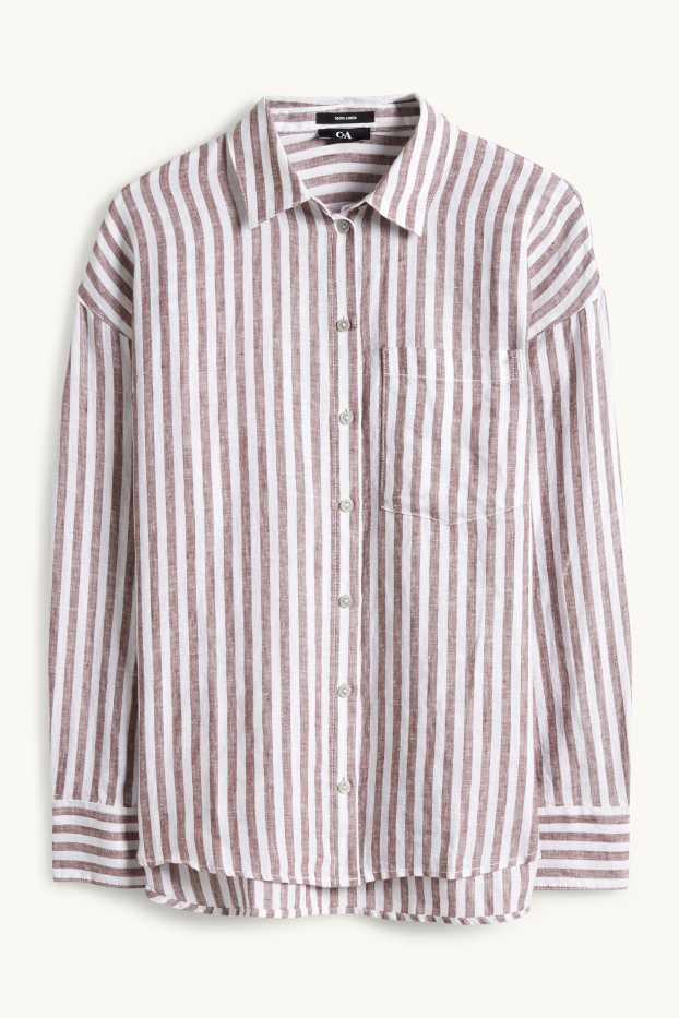 Femmes - Chemise-blouse en lin - à rayures - blanc / beige