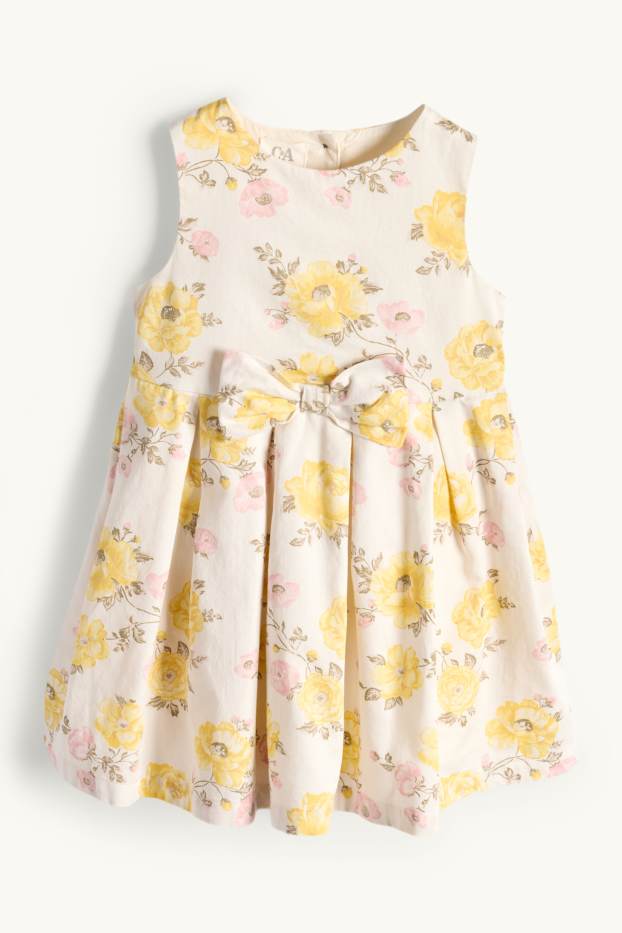 Baby: meisjes - Bloemetje - baby-outfit - 2-delig - feestelijk - wit / geel