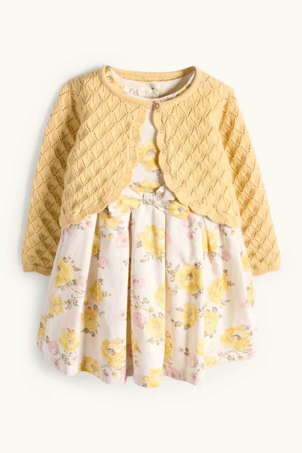 Baby: meisjes - Bloemetje - baby-outfit - 2-delig - feestelijk - wit / geel