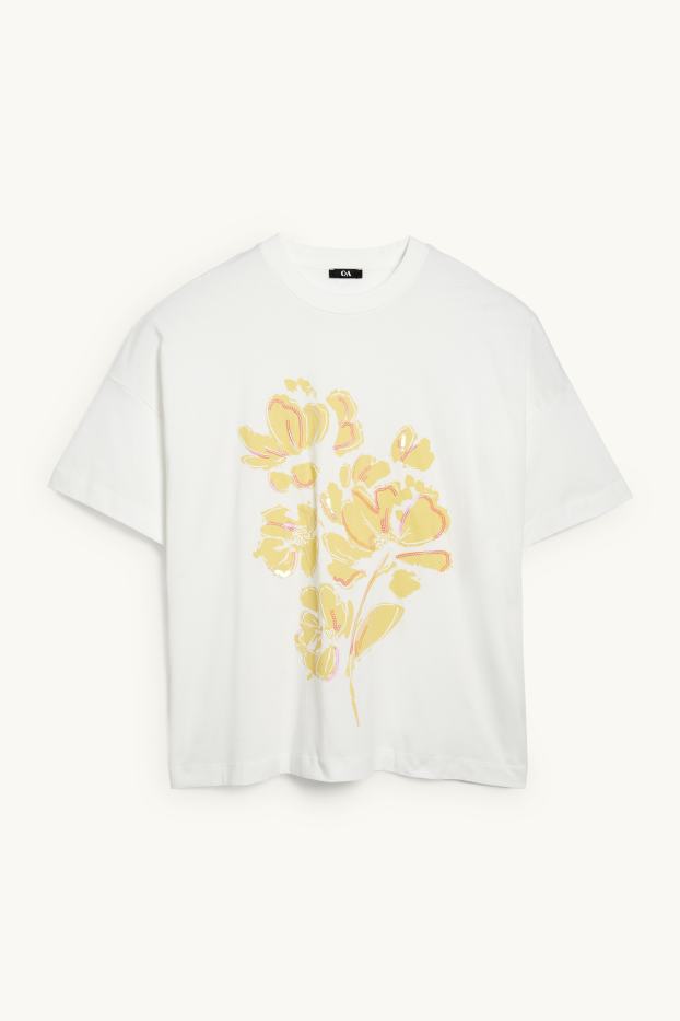 Femmes - T-shirt - regular fit - effet brillant - blanc