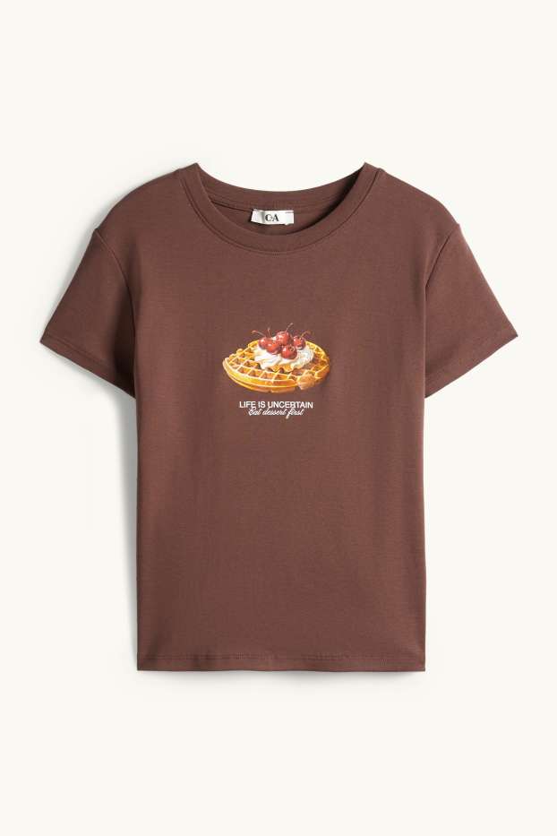 Women - T-shirt - slim fit - dark brown