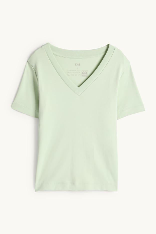 Dames - T-shirt met V-hals - slim fit - mintgroen