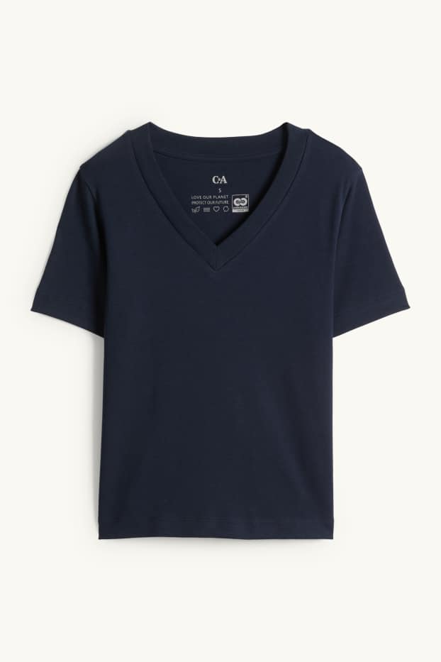 Femmes - T-shirt avec encolure en V - slim fit - bleu foncé