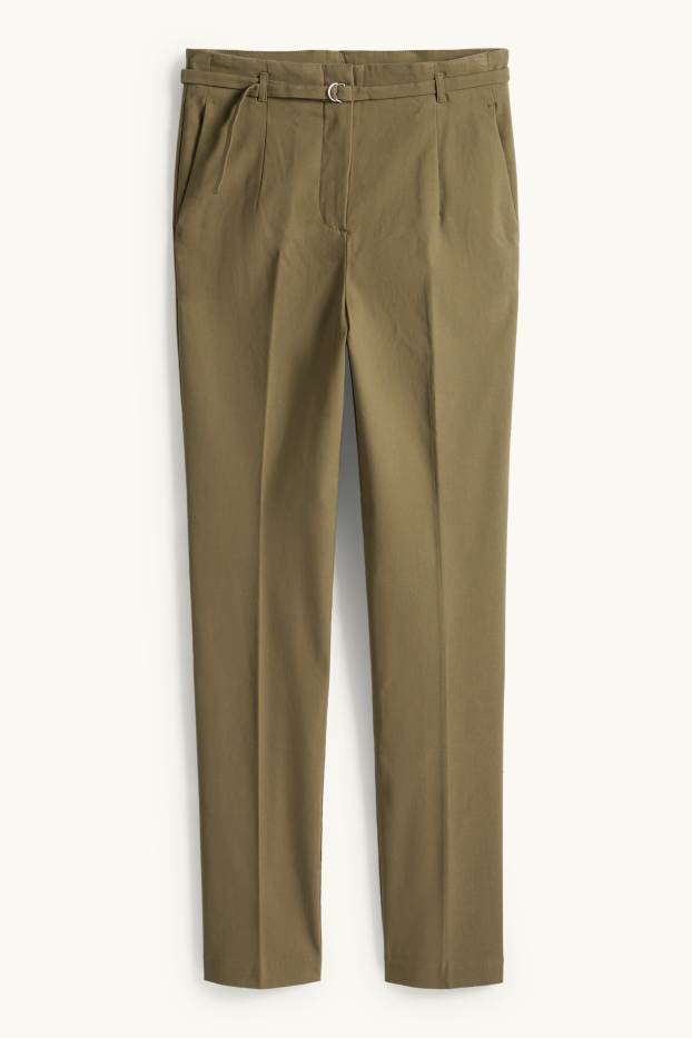 Mujer - Pantalón de tela con cinturón - high waist - slim fit - verde