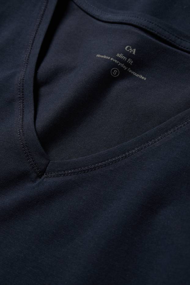 Women - V-neck T-shirt - slim fit - dark blue