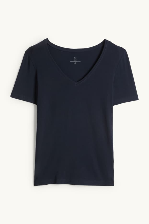Women - V-neck T-shirt - slim fit - dark blue